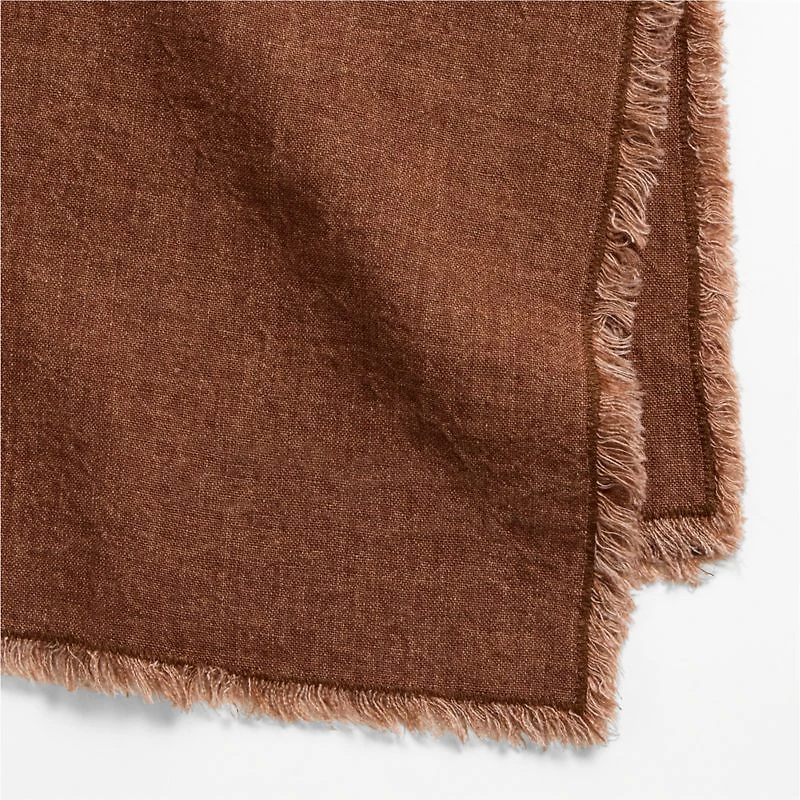 Washed Spice Orange Linen Napkin with Fringe Trim, Set of 4