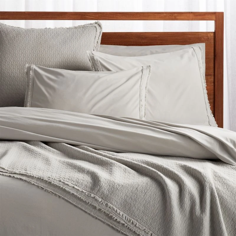 Organic Cotton Grey Eyelash Fringe Full/Queen Duvet Cover
