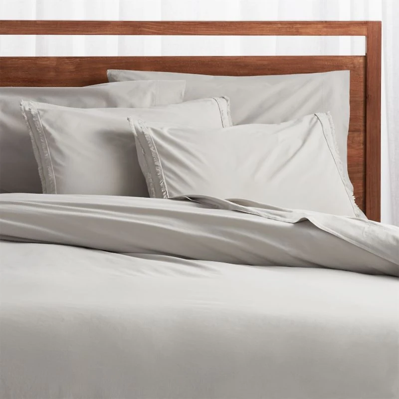 Organic Cotton Grey Eyelash Fringe Full/Queen Duvet Cover