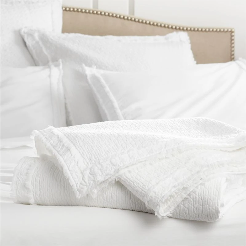 Organic Cotton White Eyelash Fringe King Coverlet