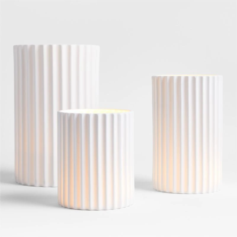 Wave Small White Porcelain Hurricane Candle Holder