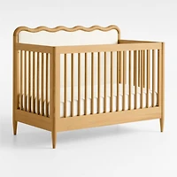 Waveland Natural Oak Wood and Natural Strip Upholstered Convertible Baby Crib with Toddler Bed Rail