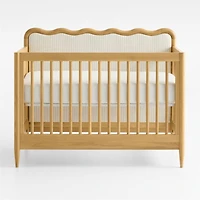 Waveland Natural Oak Wood and Natural Strip Upholstered Convertible Baby Crib with Toddler Bed Rail