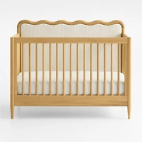 Waveland Natural Oak Wood and Natural Strip Upholstered Convertible Baby Crib with Toddler Bed Rail