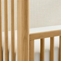 Waveland Natural Oak Wood and Natural Strip Upholstered Convertible Baby Crib with Toddler Bed Rail