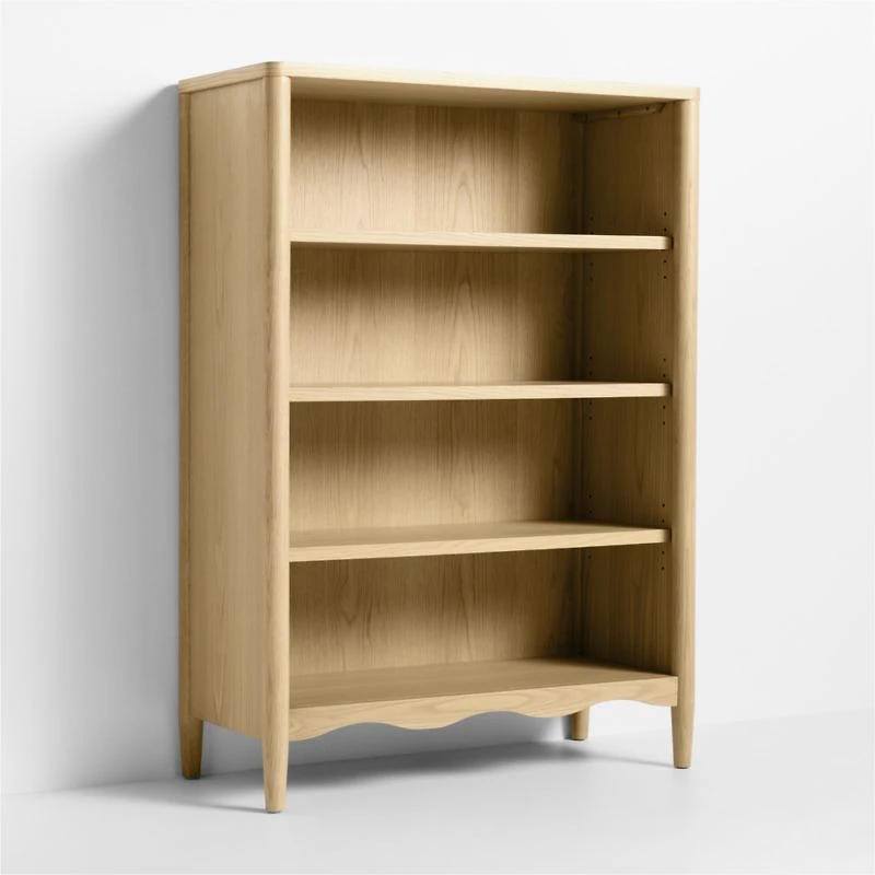 Waveland Natural Oak Wood 4- Shelf Tall Kids Bookcase