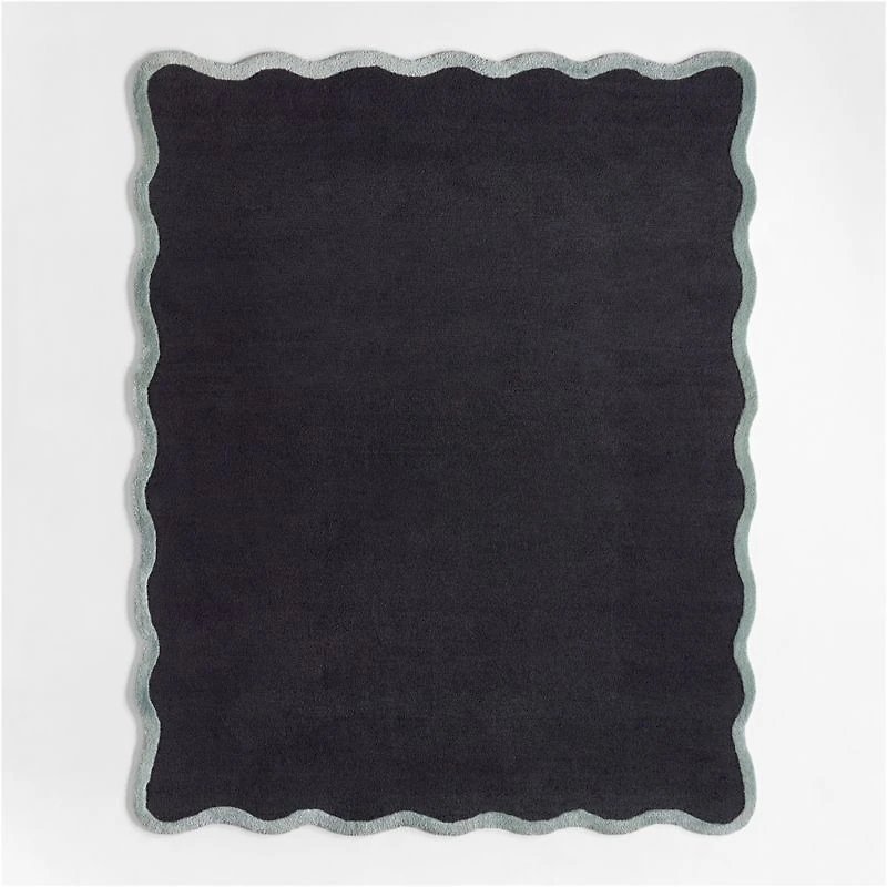 Wavy Border Midnight Navy Blue Kids Performance Area Rug 8'x10'