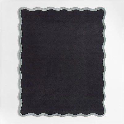 Wavy Border Midnight Navy Blue Kids Performance Area Rug 8'x10'