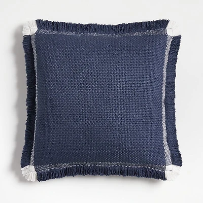 Weekend Deep Indigo Blue Organic Cotton 23"x23" Throw Pillow with Feather Insert