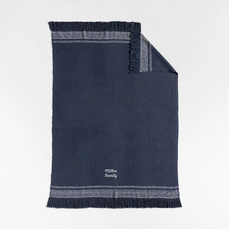 Weekend Deep Indigo Blue Organic Cotton 70"x55" Fringe Throw Blanket