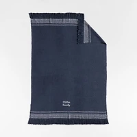 Weekend Deep Indigo Blue Organic Cotton 70"x55" Fringe Throw Blanket