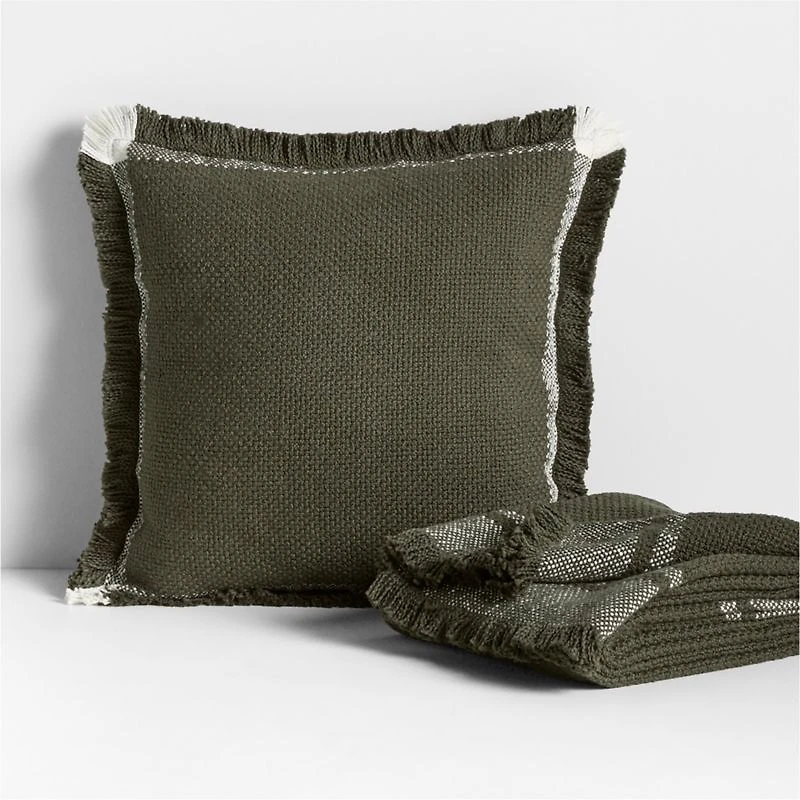 Weekend Burnt Green Organic Cotton 23"x23" Throw Pillow with Feather Insert