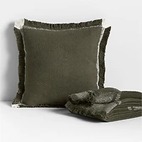 Weekend Burnt Green Organic Cotton 23"x23" Throw Pillow with Feather Insert