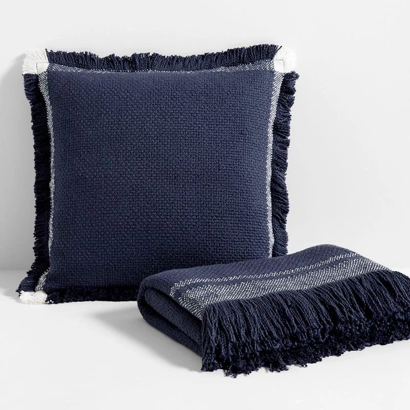 Weekend Deep Indigo Blue Organic Cotton 23"x23" Throw Pillow with Feather Insert