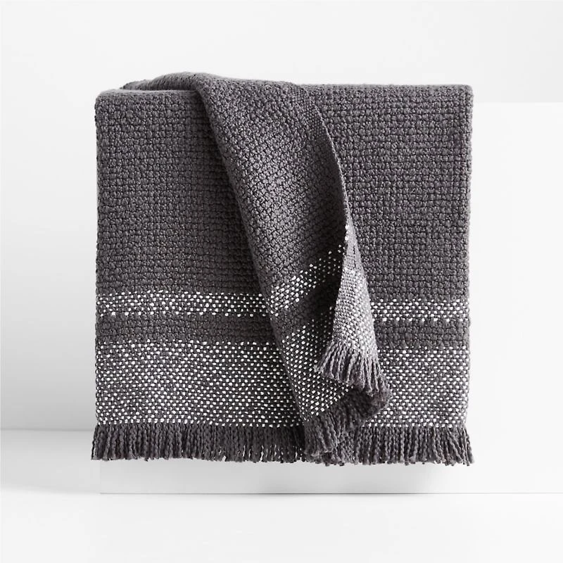 Weekend Storm Grey Organic Cotton 70"x55" Fringe Throw Blanket