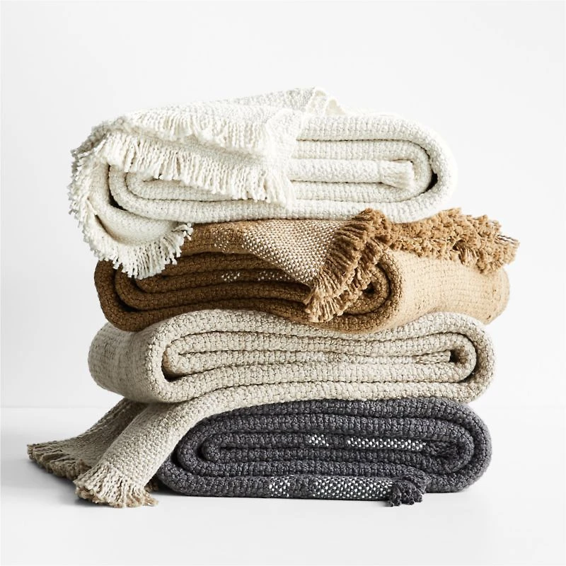 Weekend Arctic Ivory Organic Cotton 70"x55" Fringe Throw Blanket