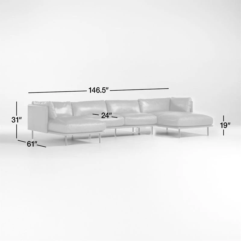 Wells Leather 3-Piece U-Shaped Sectional Sofa