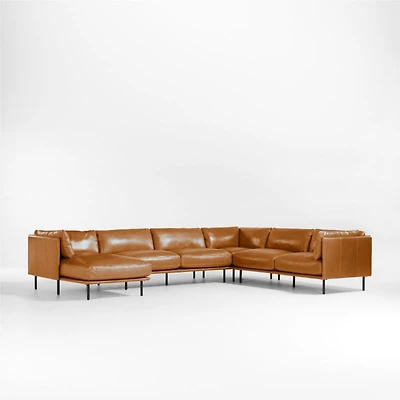 Wells Cayenne Leather 4-Piece U-Shaped Sectional Sofa