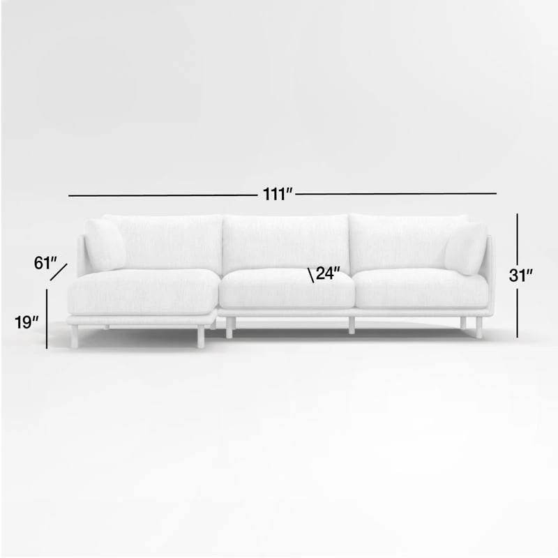 Wells 2-Piece Chaise Sectional Sofa with Natural Leg Finish