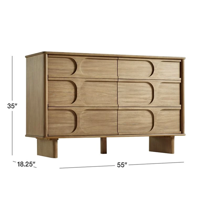 Wes 55" 6-Drawer Wood Kids Dresser
