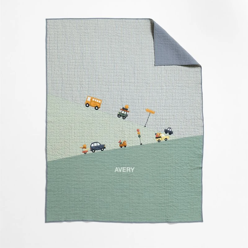 Wheely Cool Embroidered Organic Cotton Kids Twin Quilt