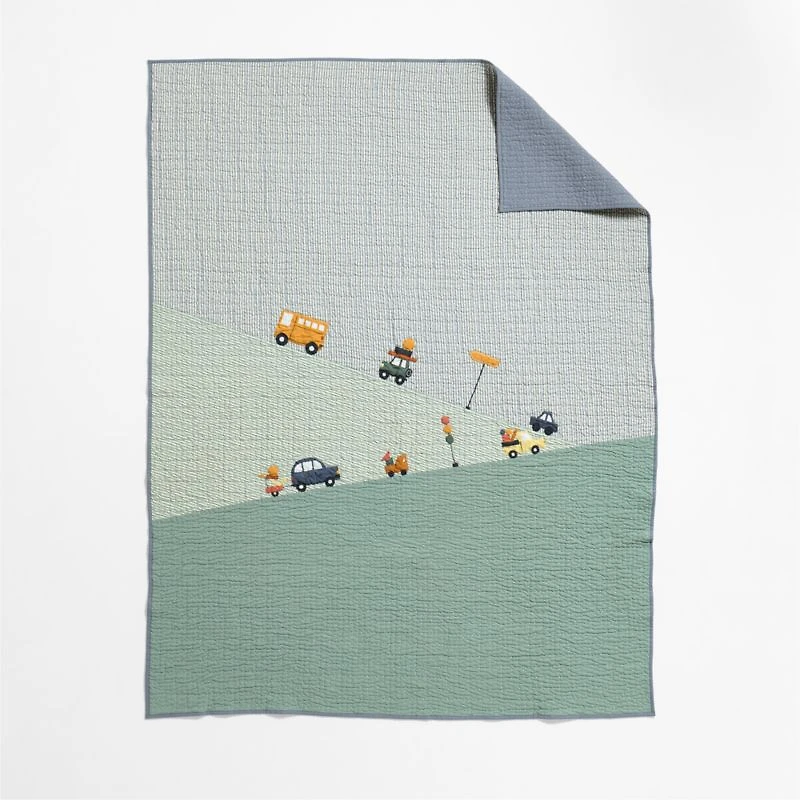 Wheely Cool Embroidered Organic Cotton Kids Twin Quilt