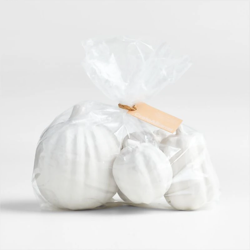 Decorative White Pumpkins, Set of 7