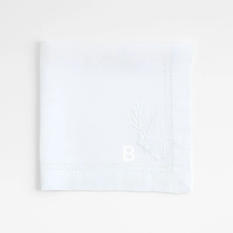 White Embroidered Pinecone EUROPEAN FLAX ™-Certified Linen Dinner Napkin