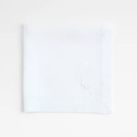 White Embroidered Pinecone EUROPEAN FLAX ™-Certified Linen Dinner Napkin