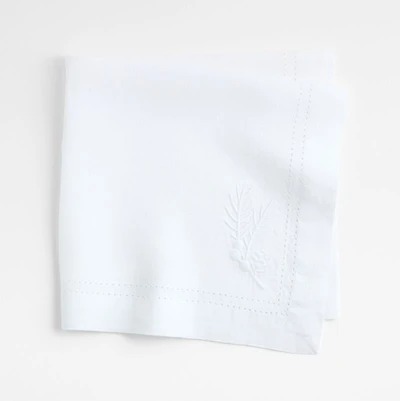 White Embroidered Pinecone EUROPEAN FLAX ™-Certified Linen Dinner Napkin