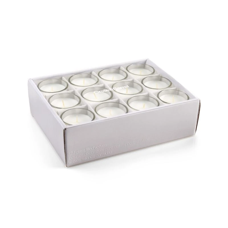 White Glass Votive Candles, Set of 12