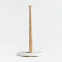 White Marble and Wood Paper Towel Holder