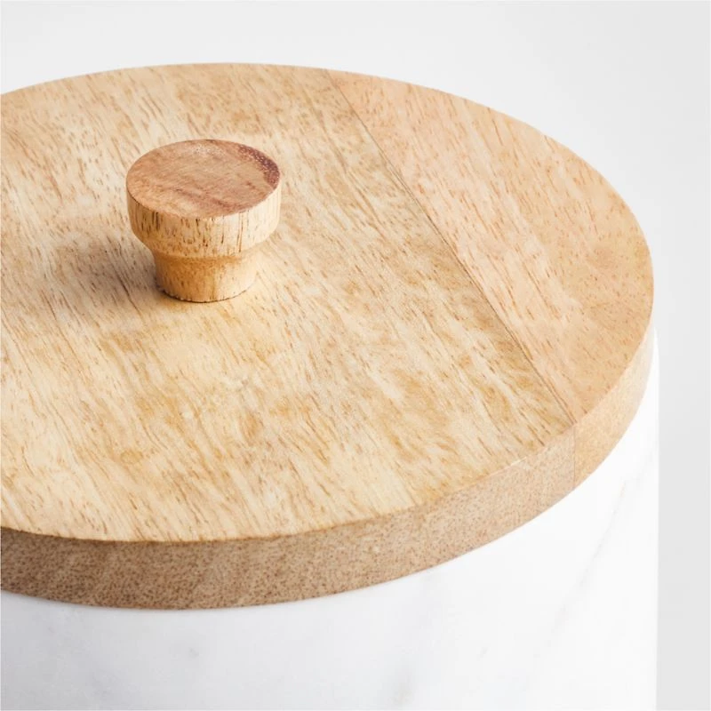 White Marble and Wood Canisters Set