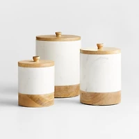 White Marble and Wood Canisters Set