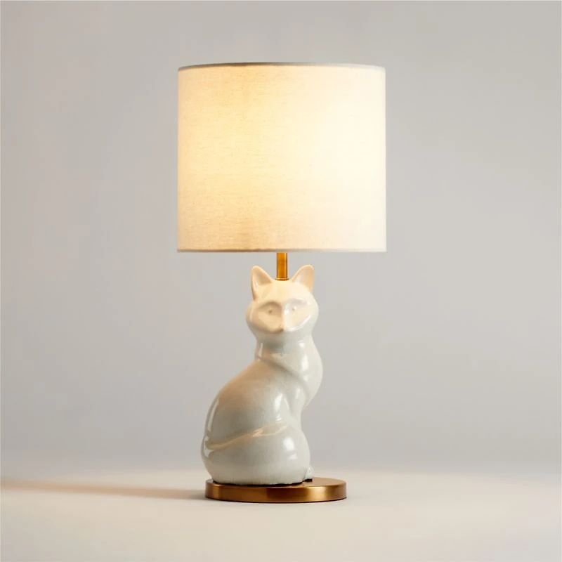 White Crackled Ceramic Woodland Fox Kids Table Lamp