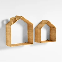Wicker House Shaped Wall Shelves, Set of 2