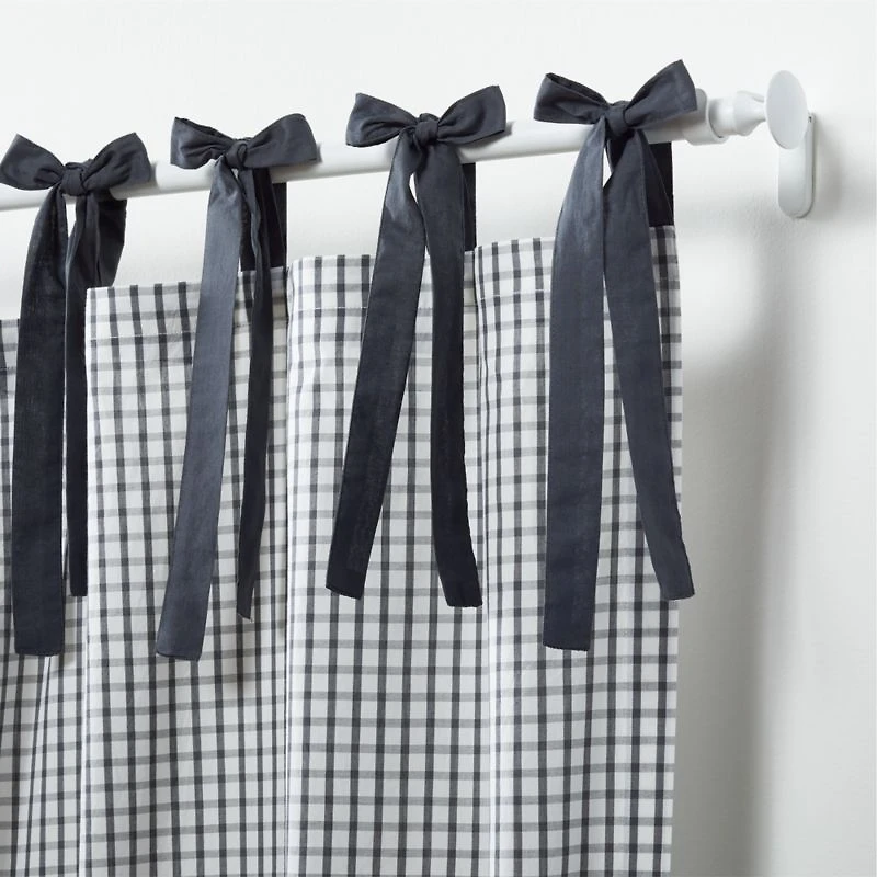 63" Grey Organic Cotton Windowpane Plaid Curtain Panel