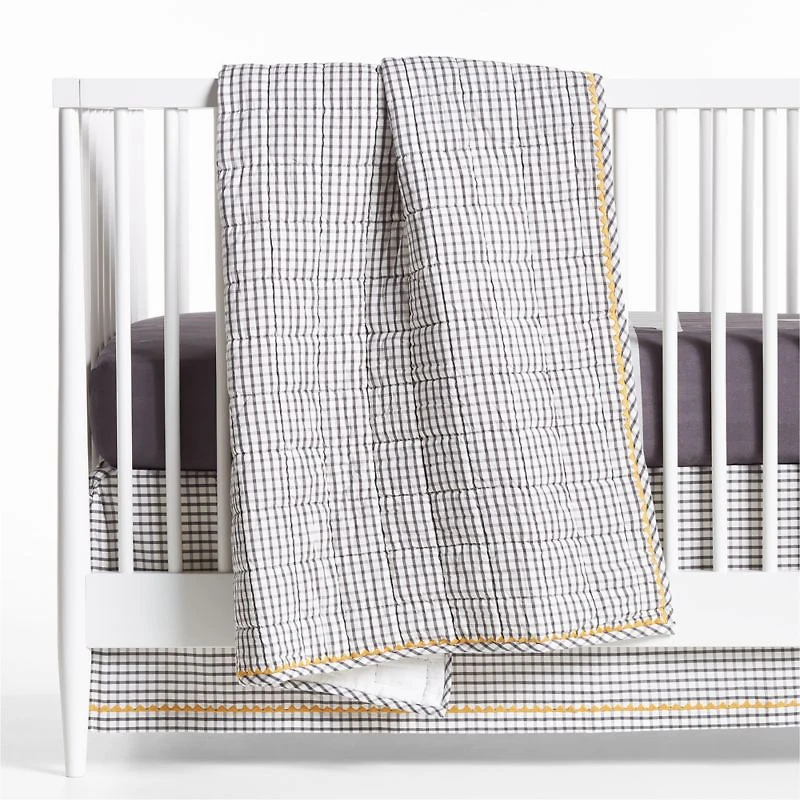 Grey Windowpane Plaid Organic Cotton Baby Crib Quilt