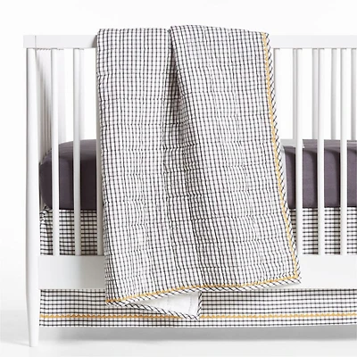 Grey Windowpane Plaid Organic Cotton Baby Crib Quilt