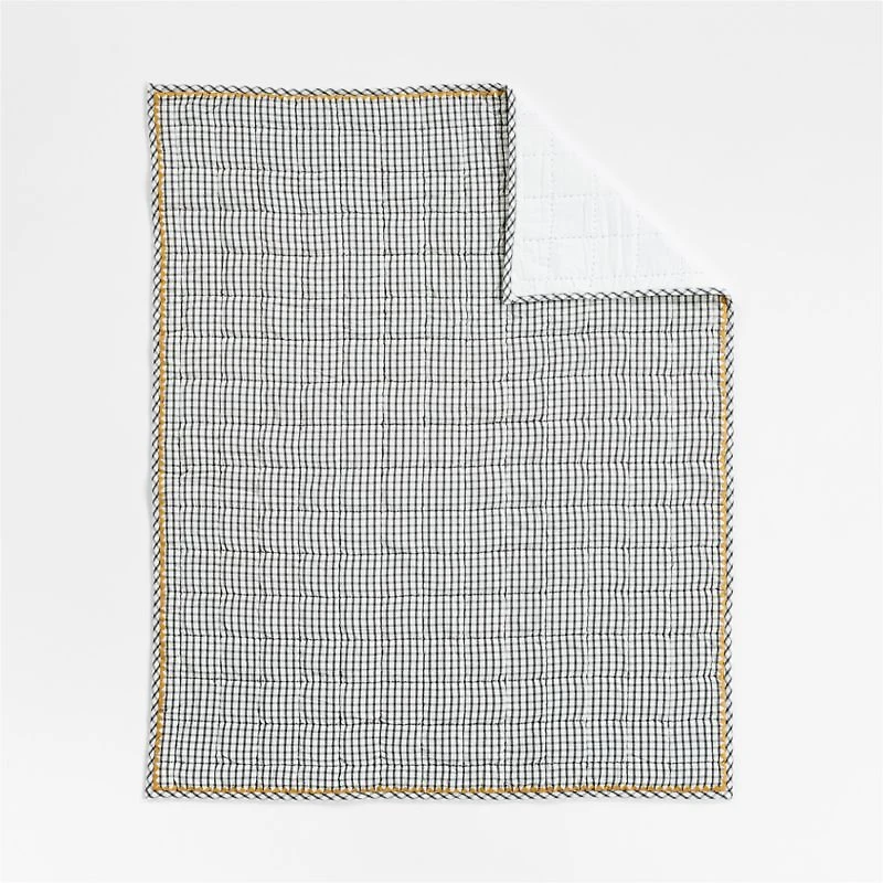 Grey Windowpane Plaid Organic Cotton Baby Crib Quilt