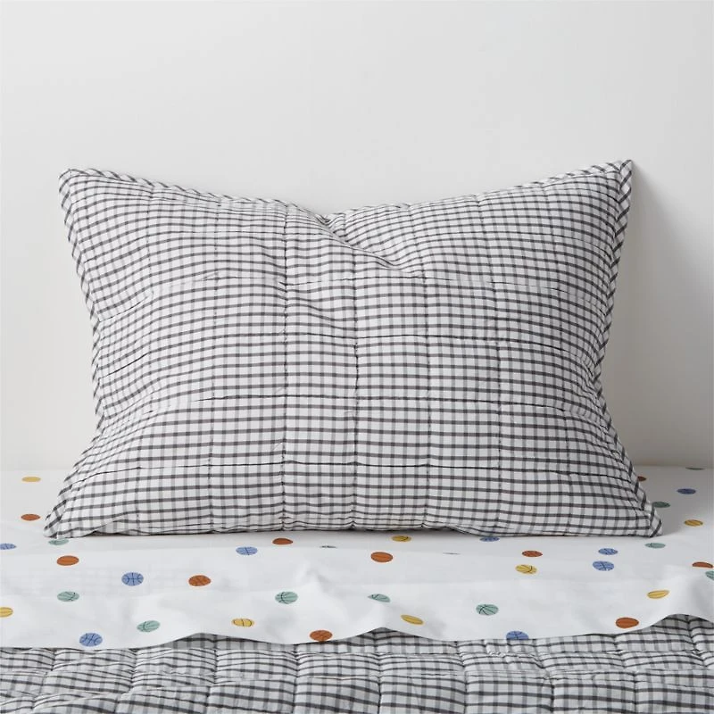 Kids Grey Windowpane Plaid Cotton Pillow Sham