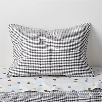 Kids Grey Windowpane Plaid Cotton Pillow Sham