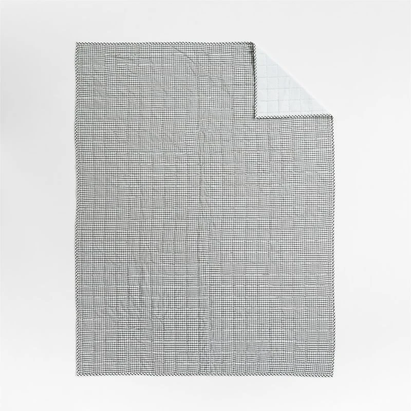 Kids Grey Windowpane Plaid Cotton Twin Quilt