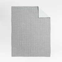 Kids Grey Windowpane Plaid Cotton Twin Quilt