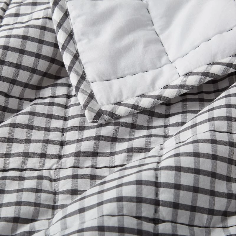 Kids Grey Windowpane Plaid Cotton Twin Quilt
