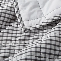 Kids Grey Windowpane Plaid Cotton Twin Quilt