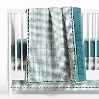 Teal Windowpane Plaid Organic Cotton Baby Crib Quilt