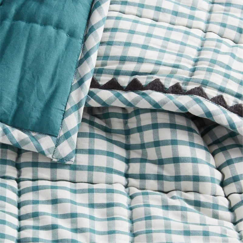 Teal Windowpane Plaid Organic Cotton Baby Crib Quilt