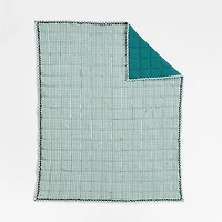 Teal Windowpane Plaid Organic Cotton Baby Crib Quilt