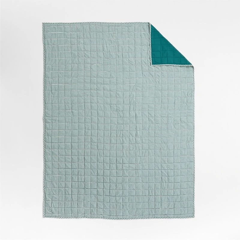 Kids Teal Windowpane Plaid Twin Quilt